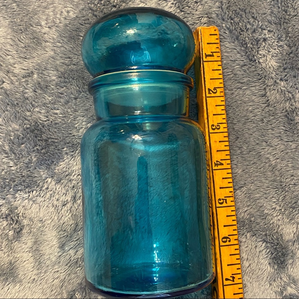 Vintage Belgium Glass Blue Jar bubble lid /apothecary